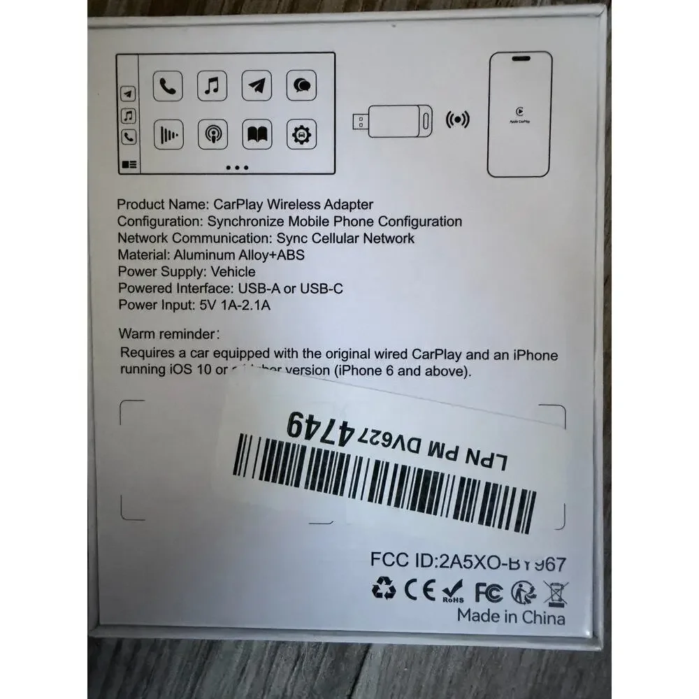 Wireless Car Play Adapter for iPhone Or iOS 10 Or Above New In Box
